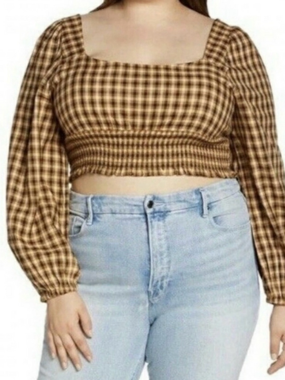5/$30 BP Nordstrom Dreamy Plaid Smocked Long Sleeve Top XL 1X 3X NWT